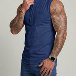 KZZ Men's Sleeveless Slim-Fit Casual Linen-Blend Shirt