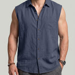 KZZ Men's Solid-Color Loose-Fit Linen Sleeveless Vest