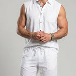 KZZ Casual-Chic Lapel Sleeveless Shirt and Shorts Set