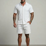 KZZ Short-sleeve button-down shirt and drawstring shorts