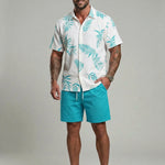KZZ Men's Leaf Print Drawstring Waist Loose Shorts Set