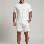 KZZ Men's Solid-Color Polo Shirt and Drawstring Shorts Set