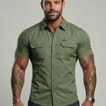 KZZ Durable Short Sleeve Workwear Button Down Shirt