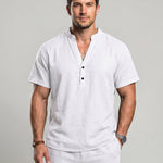 KZZ Men's Summer Short-Sleeve Linen Shirt