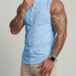KZZ Men's Sleeveless Slim-Fit Casual Linen-Blend Shirt
