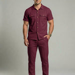 KZZ Solid-Color Button-Down Shirt and Trousers Set