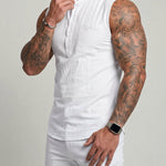 KZZ Men's Sleeveless Slim-Fit Casual Linen-Blend Shirt