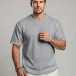 KZZ Men's Spring/Summer Solid-Color Short-Sleeve T-Shirt with Textured Fabric