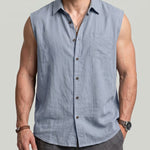 KZZ Men's Solid-Color Loose-Fit Linen Sleeveless Vest