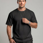 KZZ Men's Spring/Summer Solid-Color Short-Sleeve T-Shirt with Textured Fabric