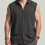 KZZ Men's Solid-Color Loose-Fit Linen Sleeveless Vest