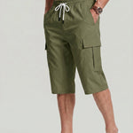 KZZ Men's Solid-Color Cargo Shorts with Flap Pockets