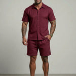 KZZ Short-sleeve button-down shirt and drawstring shorts