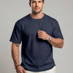 KZZ Men's Spring/Summer Solid-Color Short-Sleeve T-Shirt with Textured Fabric