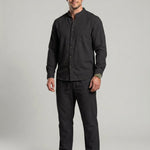 KZZ Men's Long-Sleeve Button-Down Shirt and Straight-Leg Drawstring Trousers Set