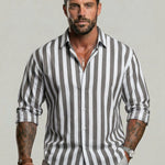 KZZ Men's Striped Print Long Sleeve Dress Shirt