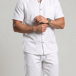 KZZ Men's Solid-Color Linen Shirt and Shorts Set
