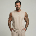 KZZ Men's Washed Sleeveless Fitted Casual Plain Vest