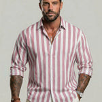 KZZ Men's Striped Print Long Sleeve Dress Shirt