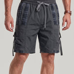 KZZ Men's Summer Plaid-Paneled Casual Shorts