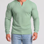 KZZ Men's Minimalist Waffle-Knit Long-Sleeve T-Shirt