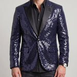 KZZ Men's Shimmering Color-Block Sequin Single-Breasted Blazer