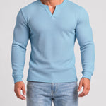 KZZ Men's Minimalist Waffle-Knit Long-Sleeve T-Shirt
