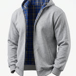 KZZ Men's plaid lined reversible zip-up hooded jacket