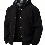 KZZ Men's Corduroy Hooded Retro Fashion Solid Color Jacket