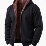 KZZ Men's plaid lined reversible zip-up hooded jacket