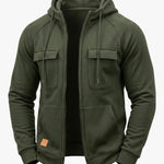 KZZ Men's Outdoor Casual Multi-Pocket Full-Zip Hooded Sweatshirt