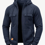 KZZ Men's Outdoor Casual Multi-Pocket Full-Zip Hooded Sweatshirt