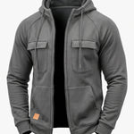 KZZ Men's Outdoor Casual Multi-Pocket Full-Zip Hooded Sweatshirt