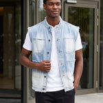 KZZ Men's Washed Sleeveless Denim Vest