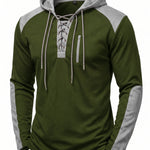KZZ Men's color-blocked drawstring hooded sweatshirt