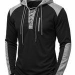 KZZ Men's color-blocked drawstring hooded sweatshirt