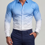 KZZ Men's Loose-Fit Business Button-Down Shirt with Gradient Color