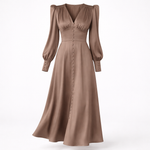 Sienna Calloway | Satin Button-Down V-Neck Midi Dress For Women