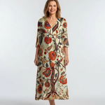 Corisande | V Neck Long Sleeve Floral Midi Dress