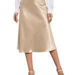 Satin Zipper Elegant Work Skirts - Nadorine (US Only)