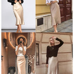 Satin Zipper Elegant Work Skirts - Nadorine (US Only)