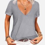Nadorine T-Shirt Women's Short Sleeve Deep V Neck Top (DE Only)