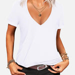 Nadorine T-Shirt Women's Short Sleeve Deep V Neck Top (DE Only)