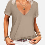 Nadorine T-Shirt Women's Short Sleeve Deep V Neck Top (DE Only)
