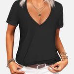 Nadorine T-Shirt Women's Short Sleeve Deep V Neck Top (DE Only)