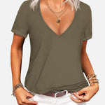 Nadorine T-Shirt Women's Short Sleeve Deep V Neck Top (DE Only)