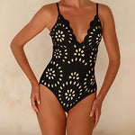 Black Laser-cut Floral Cutout One-piece Swimsuit