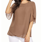 Womens Casual Scoop Neck Loose Top 3/4 Sleeve Chiffon Blouse Shirt Tops - Nadorine (Us Only)