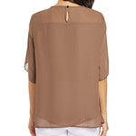 Womens Casual Scoop Neck Loose Top 3/4 Sleeve Chiffon Blouse Shirt Tops - Nadorine (Us Only)