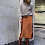 Satin Zipper Elegant Work Skirts - Nadorine (US Only)